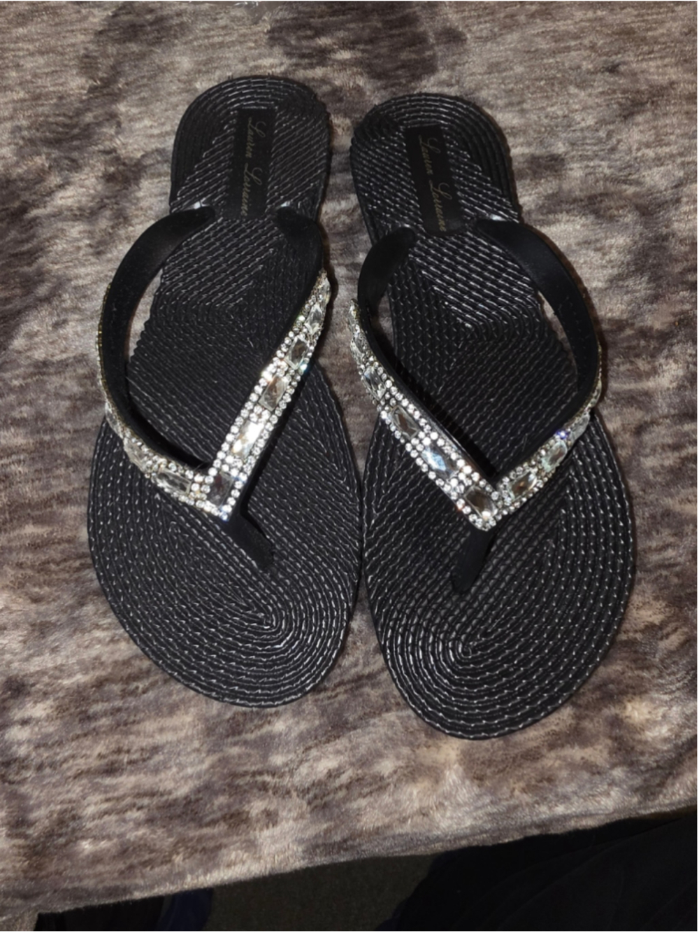 Women's Lauren Lorraine Black and Silver Rhinestone Sandals Size 5